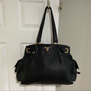 Prada Vitello Daino Black Leather Tote w/ Gold Hardware